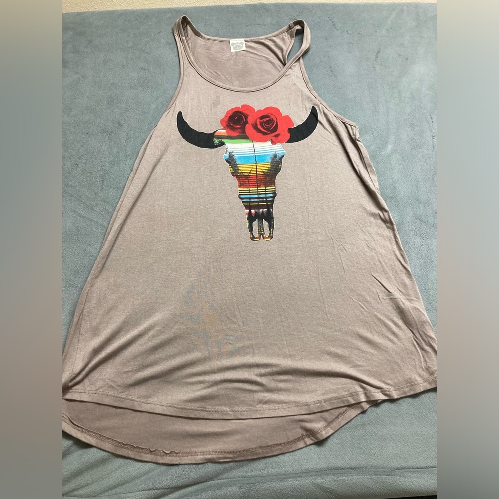 Color Bear Women’s Floral Cattle Skull Blouse Large
